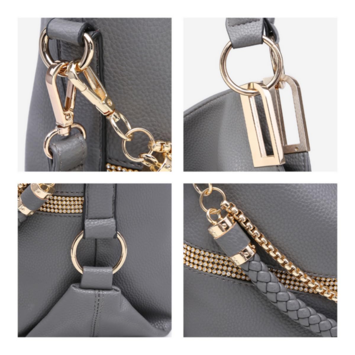 Dasein Luxe Vegan Hobo Bag with Rhinestones - Bucket Bag by Handbags Specialist Headquarter | Available at Handbags Specialist Headquarter