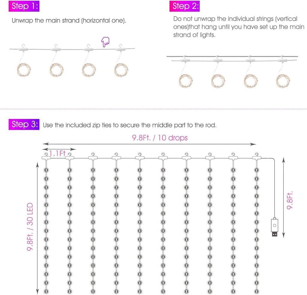 Minetom 300 LED Dimmable Fairy Curtain Lights - Decor by Handbags Specialist Headquarter | Available at Handbags Specialist Headquarter