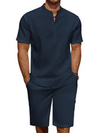 COOFANDY Men's Linen Henley Shirt & Shorts Set