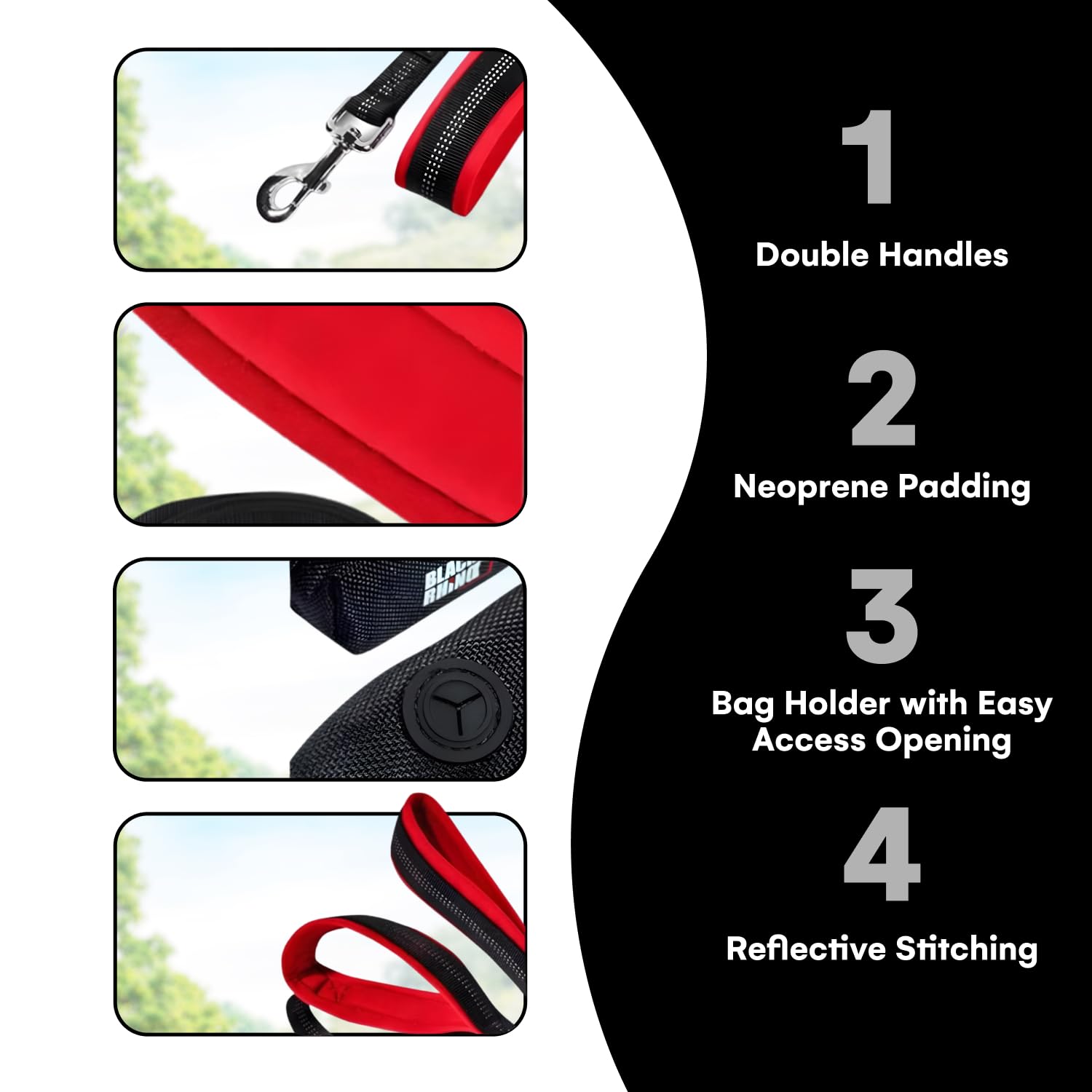 RhinoGrip Aqua: Double Handle Reflective Dog Leash -  by Handbags Specialist Headquarter | Available at Handbags Specialist Headquarter