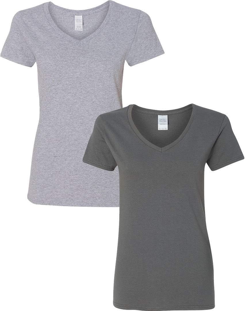 Gildan V-Neck Cotton Tee Duo for Women - Women's T Shirts by Handbags Specialist Headquarter | Available at Handbags Specialist Headquarter