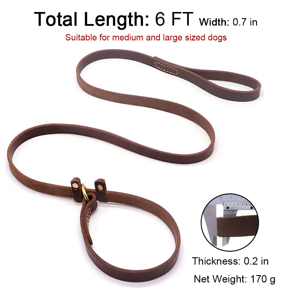 BronzeBark Slip Lead: Real Leather Adjustable Leash -  by Handbags Specialist Headquarter | Available at Handbags Specialist Headquarter