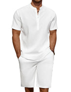 COOFANDY Men's Linen Henley Shirt & Shorts Set