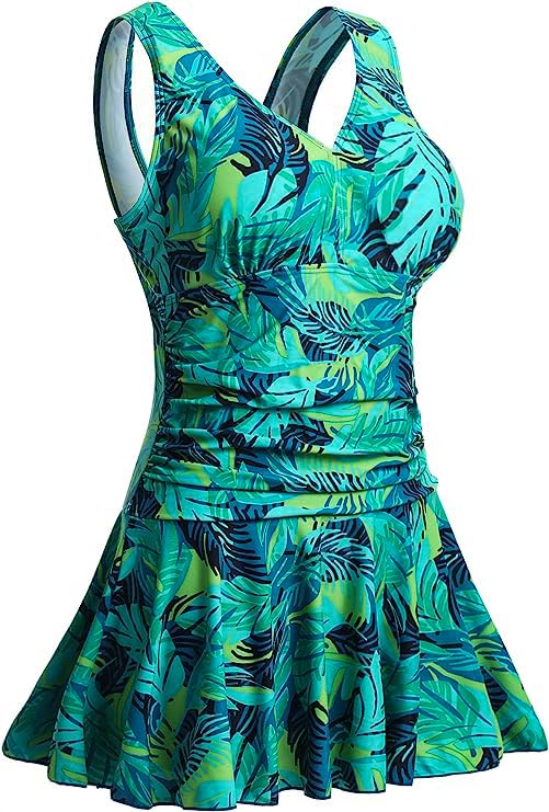 Plus Size Floral Shaping One Piece Swim Dress