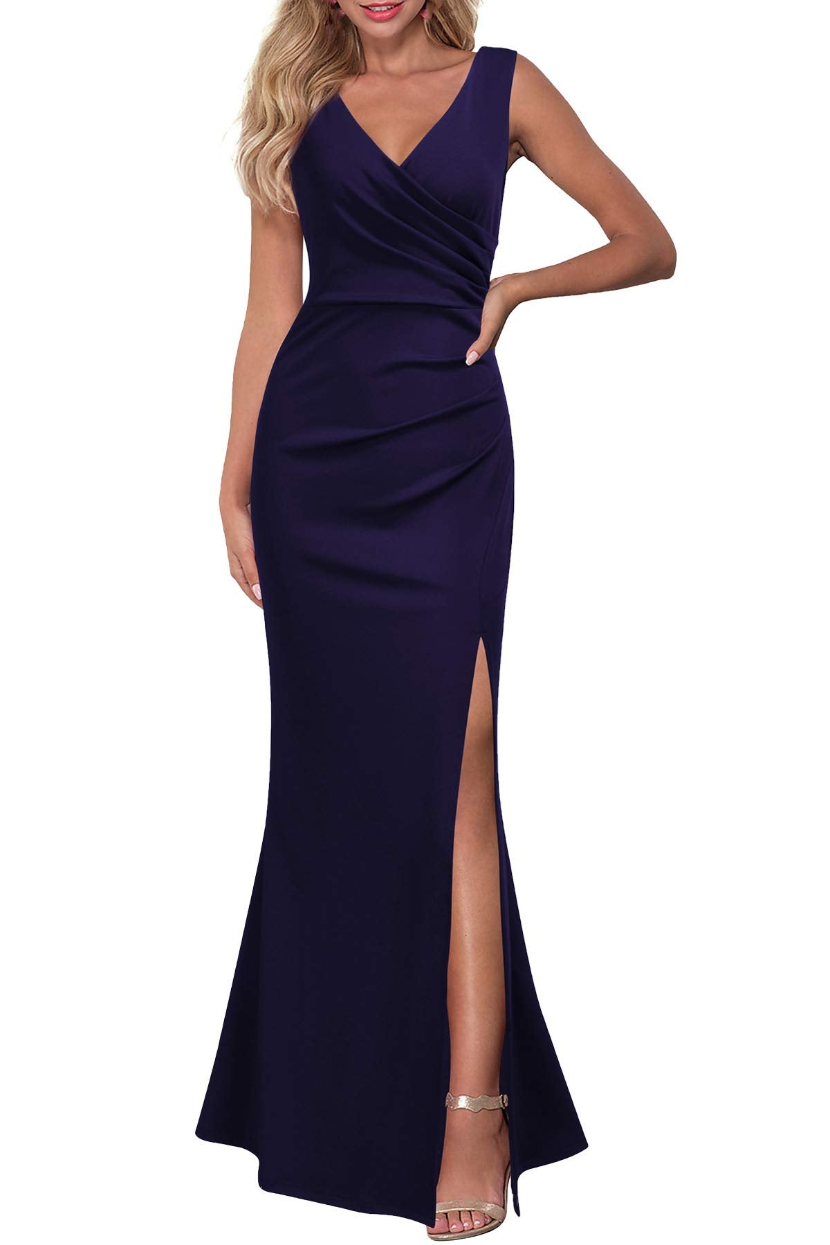Sleeveless V Neck Evening Dress