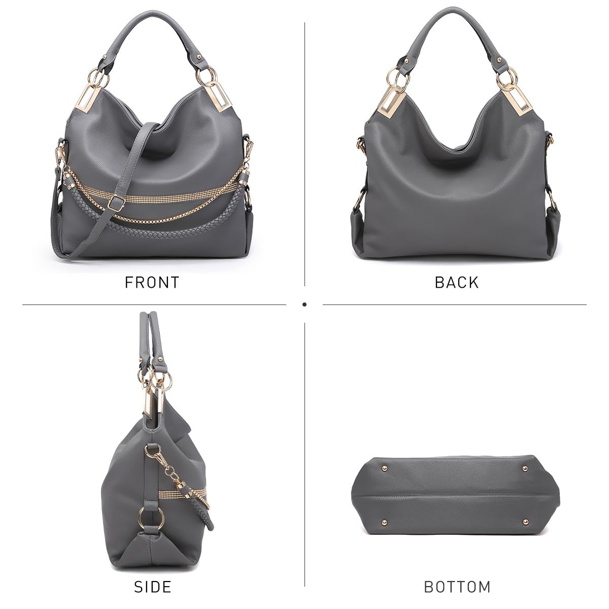 Dasein Luxe Vegan Hobo Bag with Rhinestones - Bucket Bag by Handbags Specialist Headquarter | Available at Handbags Specialist Headquarter