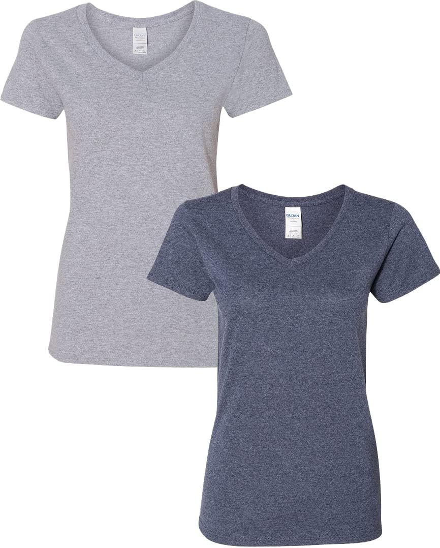 Gildan V-Neck Cotton Tee Duo for Women - Women's T Shirts by Handbags Specialist Headquarter | Available at Handbags Specialist Headquarter