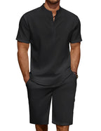 COOFANDY Men's Linen Henley Shirt & Shorts Set