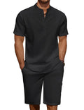 COOFANDY Men's Linen Henley Shirt & Shorts Set