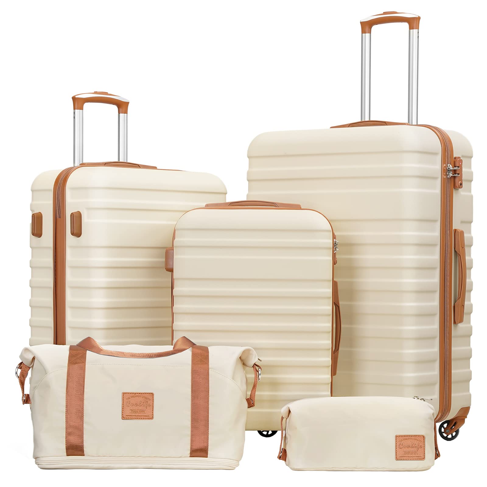 Coolife 3-Piece Hardside Luggage Set - Apricot White