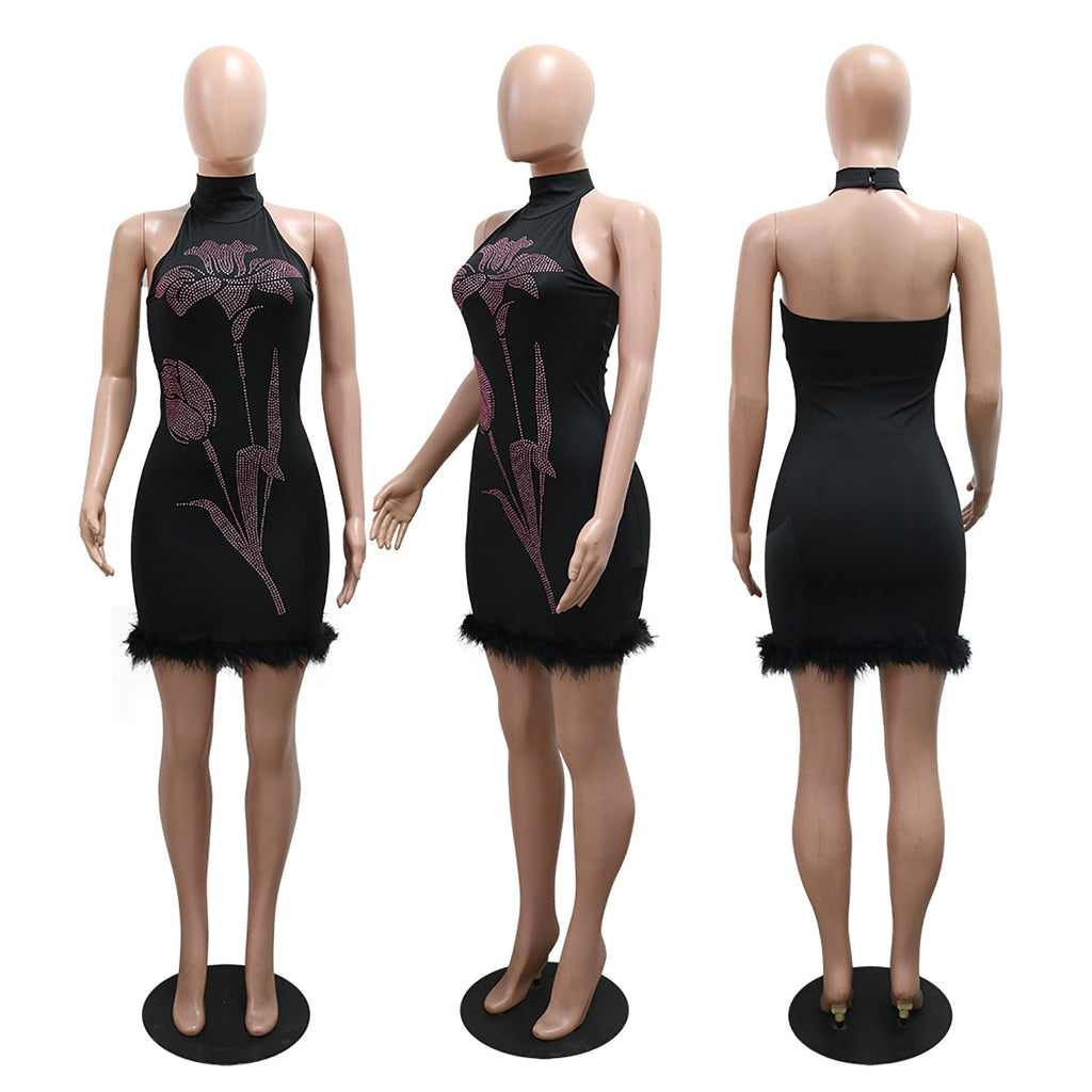 Women's Diamond Long Sleeve Party Club Dress