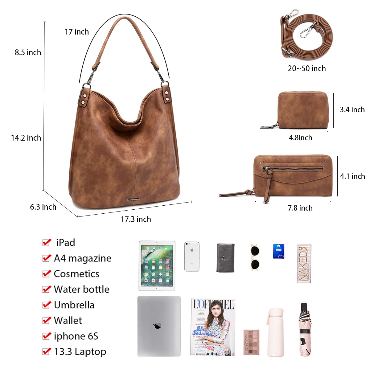 Lapsting Boho Faux Leather Hobo Shoulder Bag
