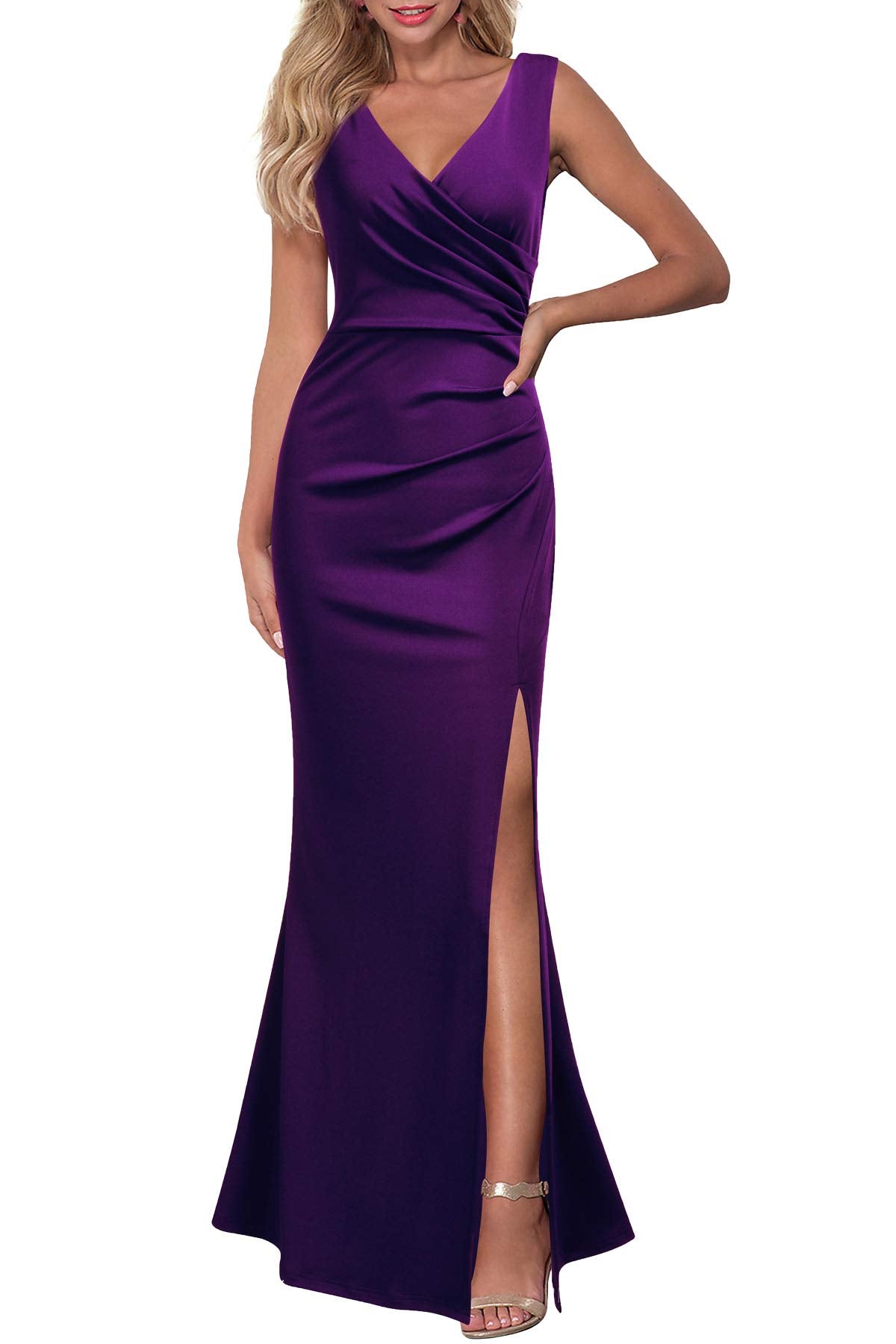 Sleeveless V Neck Evening Dress