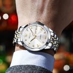 AzureGleam: Elite Men's Diamond Steel Watch