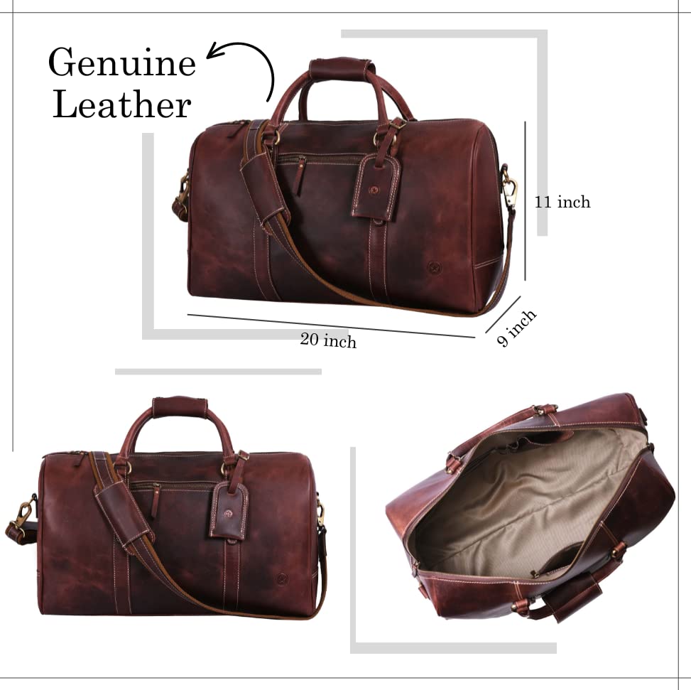Leather Travel Duffel Bag for Men & Women