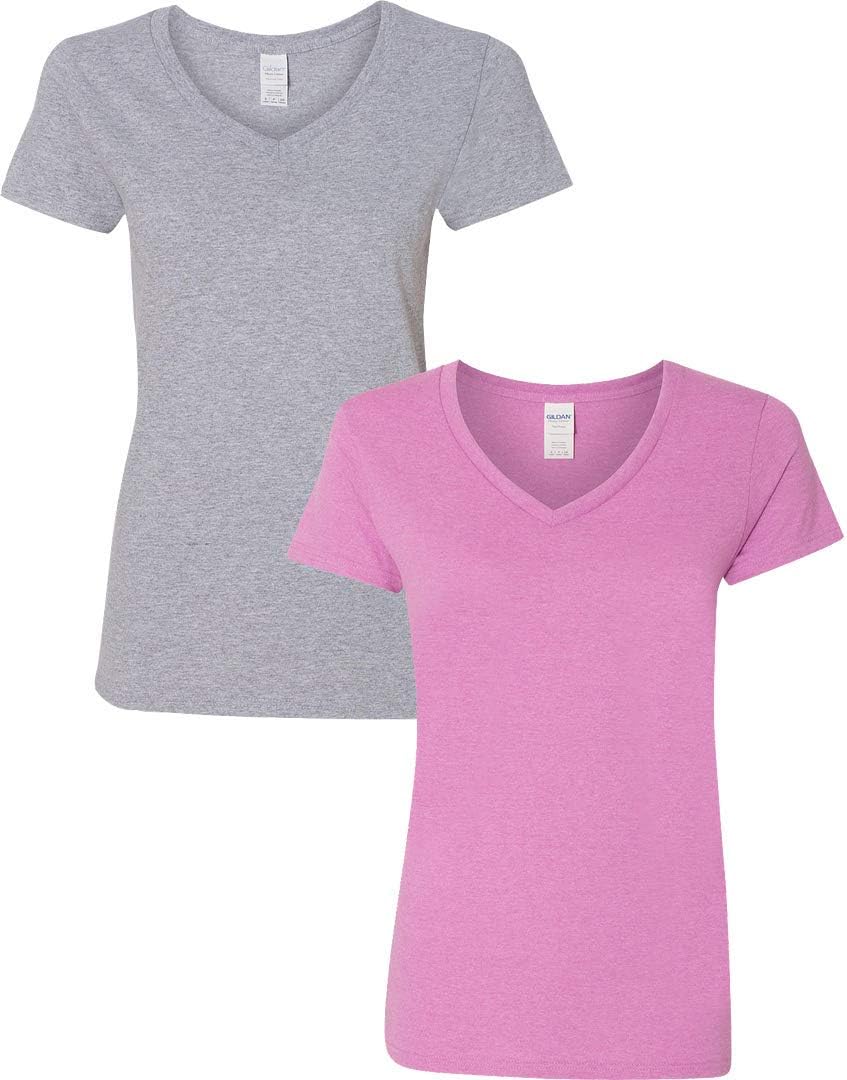 Gildan V-Neck Cotton Tee Duo for Women - Women's T Shirts by Handbags Specialist Headquarter | Available at Handbags Specialist Headquarter