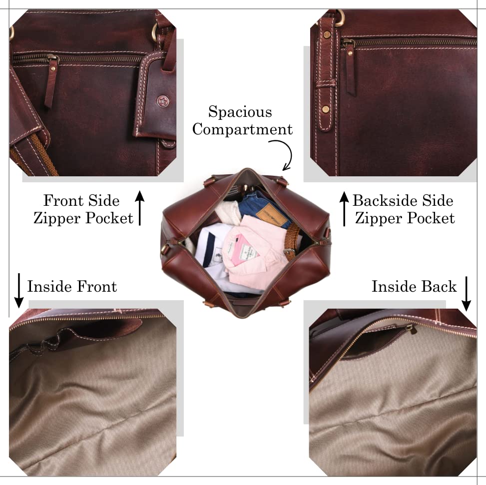Leather Travel Duffel Bag for Men & Women