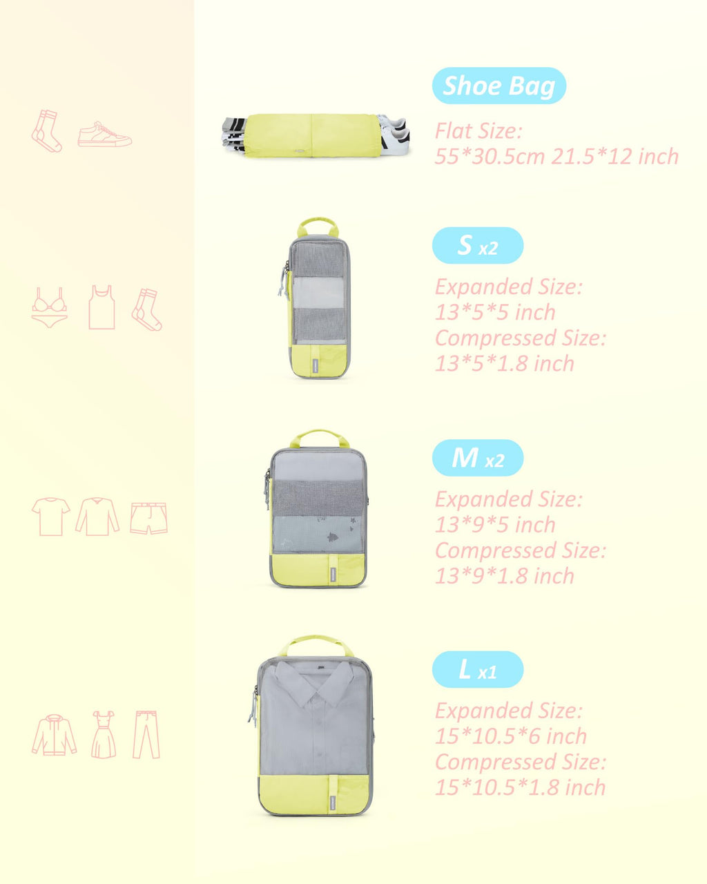 PackPro 6 Set Compression Cubes for Travel - Luggage Travel Bags by Handbags Specialist Headquarter | Available at Handbags Specialist Headquarter