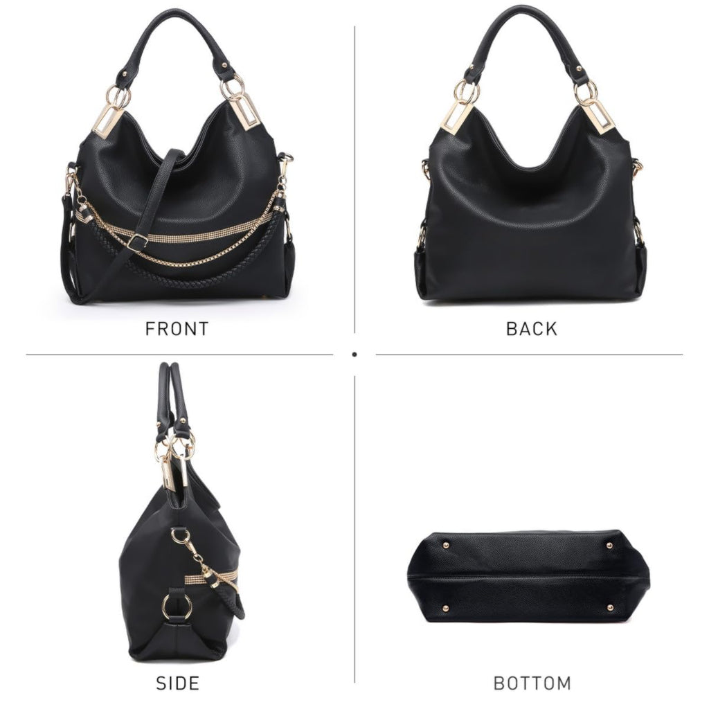 Dasein Luxe Vegan Hobo Bag with Rhinestones - Bucket Bag by Handbags Specialist Headquarter | Available at Handbags Specialist Headquarter