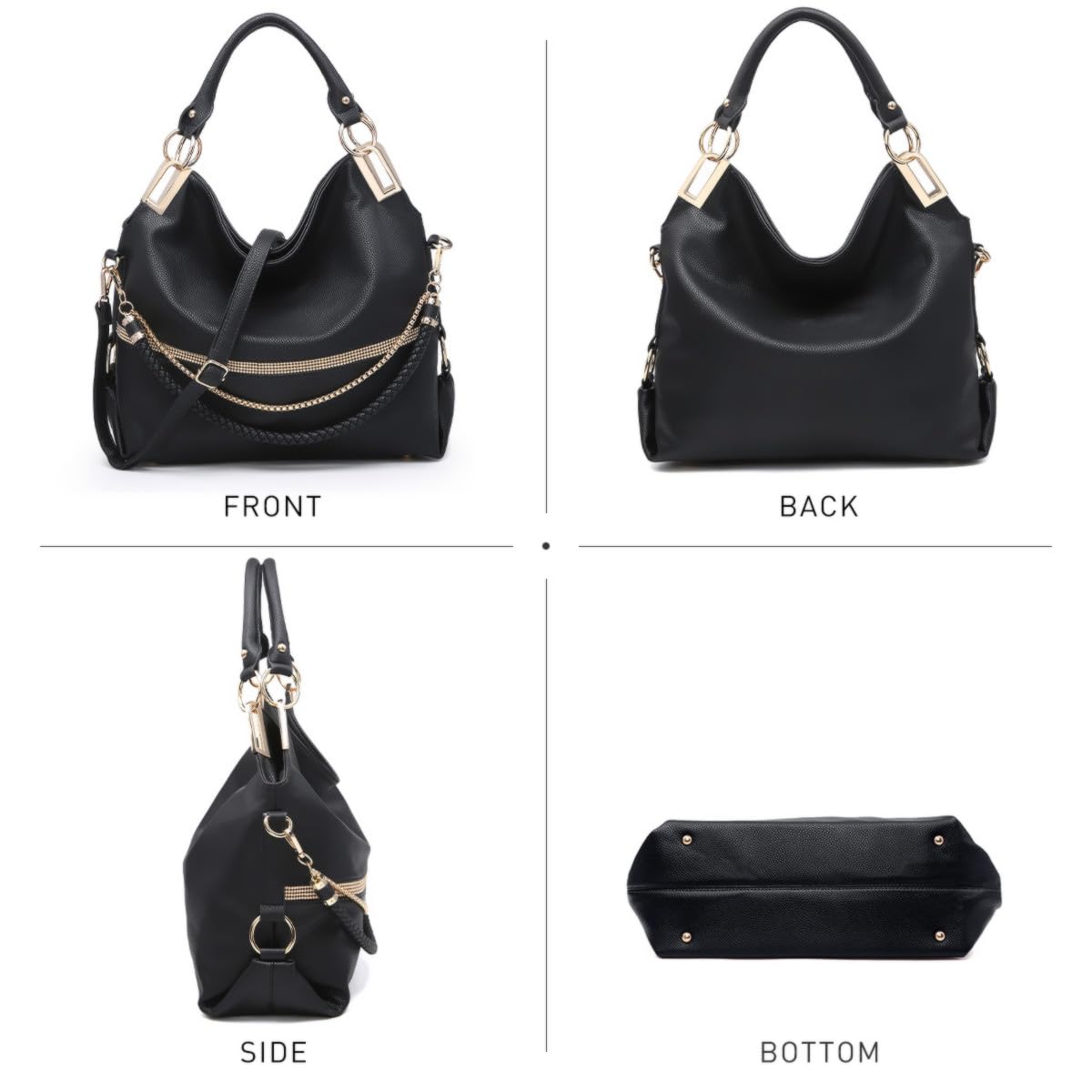 Dasein Luxe Vegan Hobo Bag with Rhinestones - Bucket Bag by Handbags Specialist Headquarter | Available at Handbags Specialist Headquarter