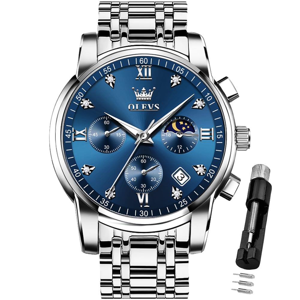 AzureGleam: Elite Men's Diamond Steel Watch