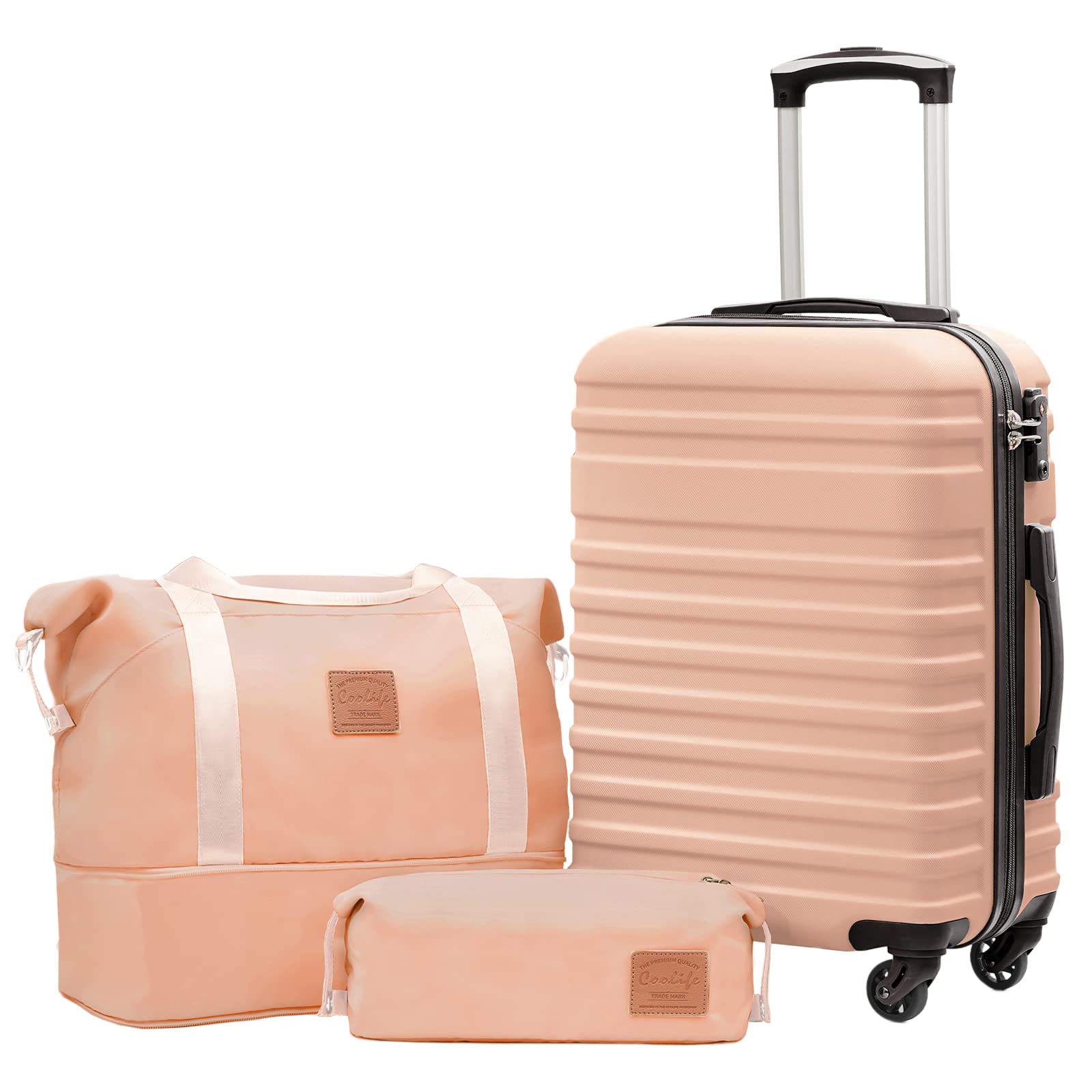 Coolife 3-Piece Hardside Luggage Set - Apricot White