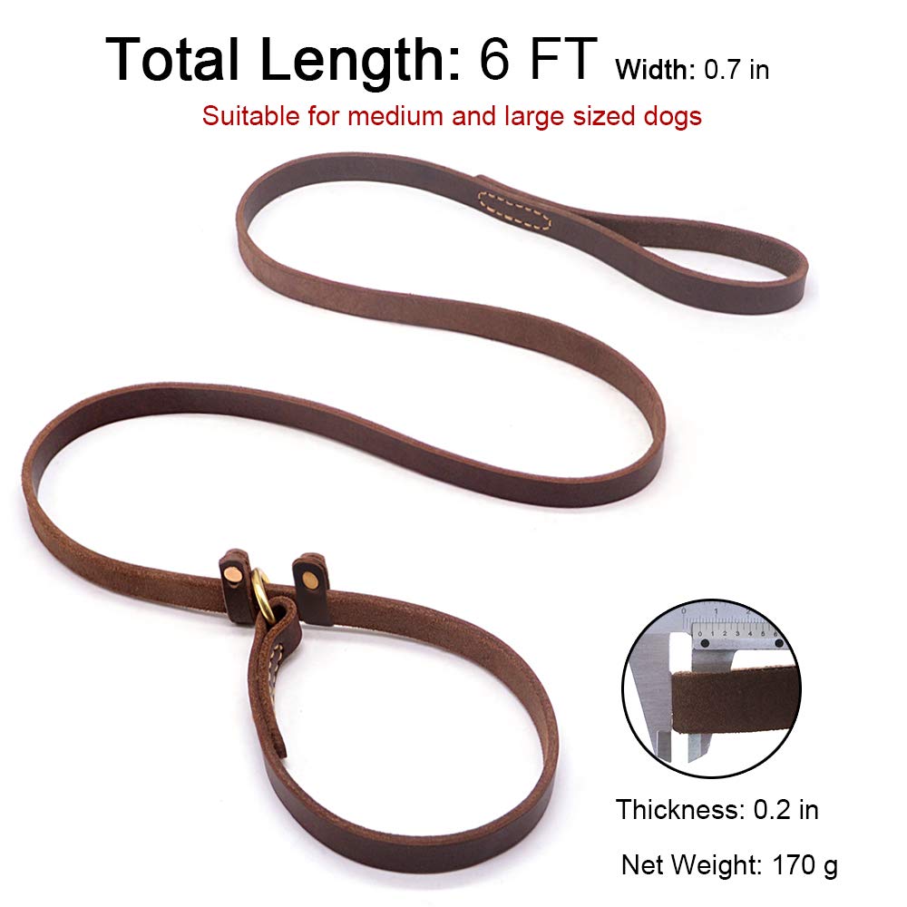 BronzeBark Slip Lead: Real Leather Adjustable Leash -  by Handbags Specialist Headquarter | Available at Handbags Specialist Headquarter