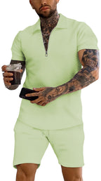 URRU Men's 2-Piece 3D Textured Polo & Shorts Set