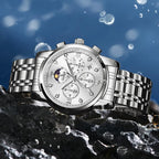 AzureGleam: Elite Men's Diamond Steel Watch
