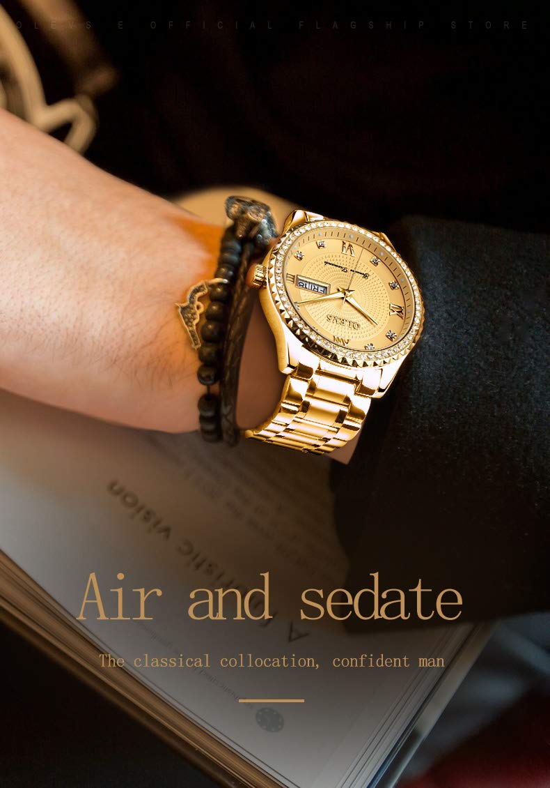 OLEVS Luxe: Men's Golden Dial Quartz Business Watch