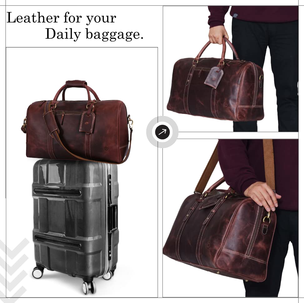 Leather Travel Duffel Bag for Men & Women