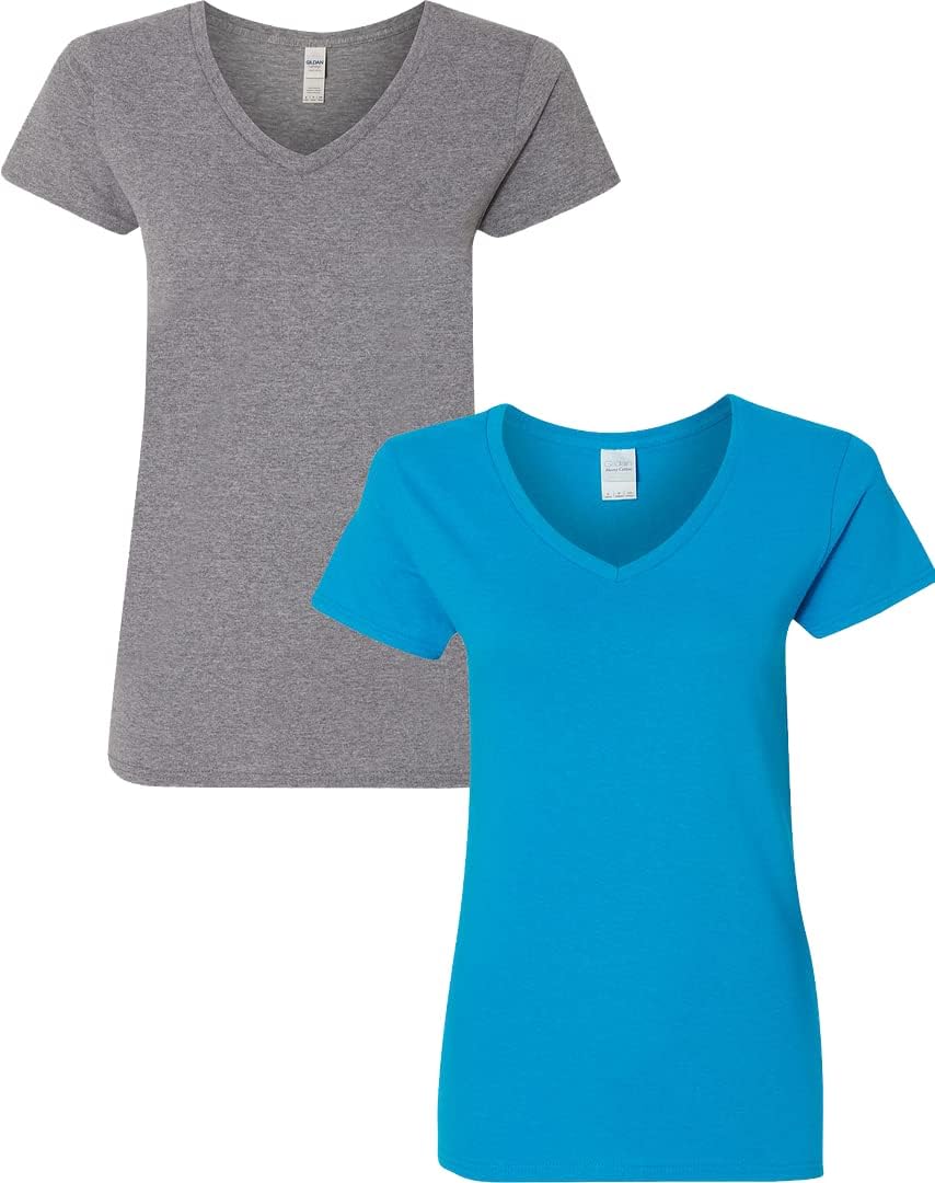 Gildan V-Neck Cotton Tee Duo for Women - Women's T Shirts by Handbags Specialist Headquarter | Available at Handbags Specialist Headquarter