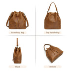 S-ZONE Luxe Leather Drawstring Bucket Bag -  by Handbags Specialist Headquarter | Available at Handbags Specialist Headquarter