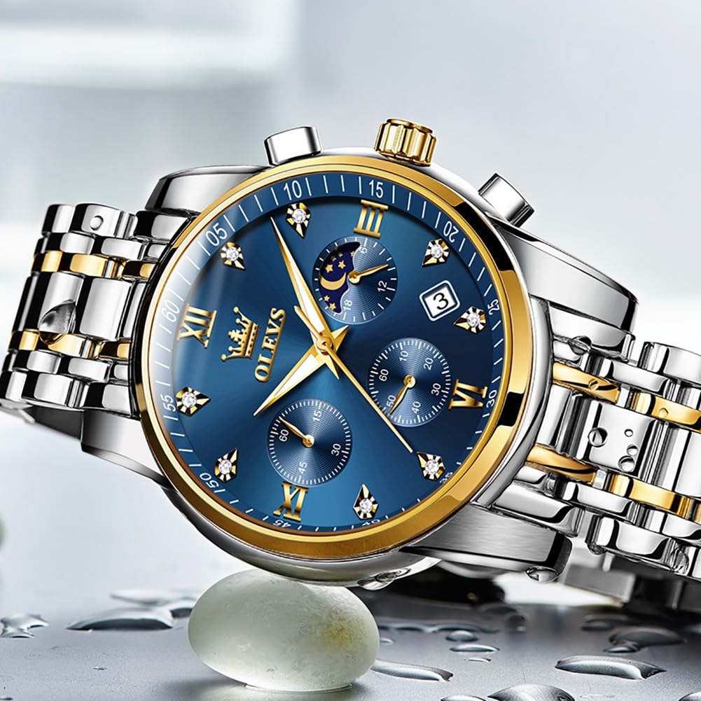 AzureGleam: Elite Men's Diamond Steel Watch