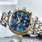 AzureGleam: Elite Men's Diamond Steel Watch