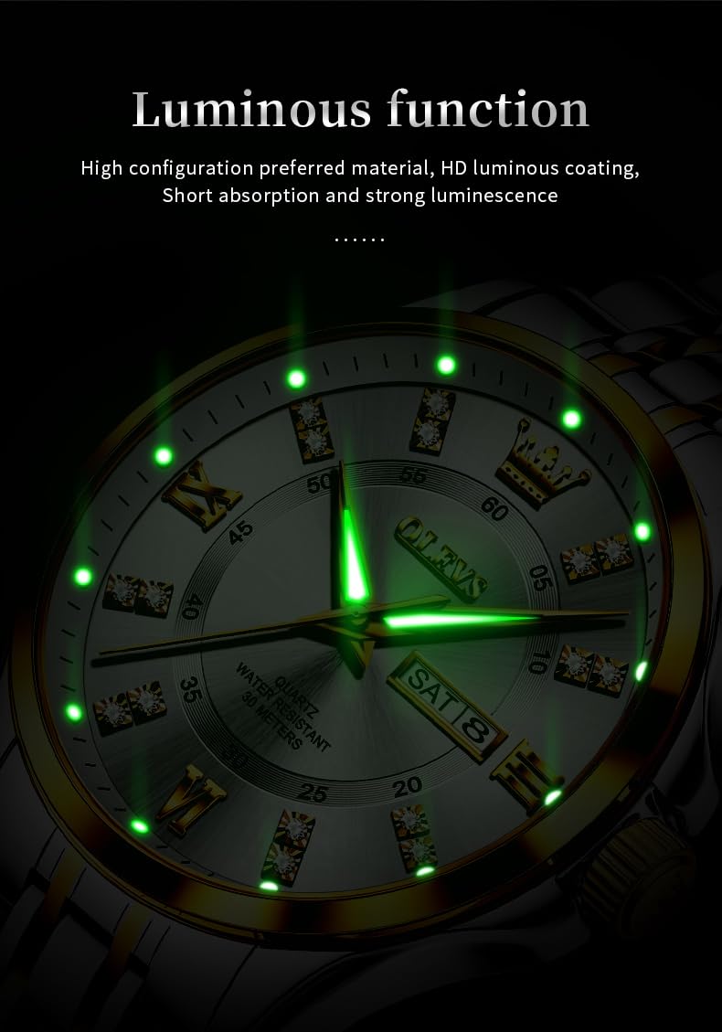 OLEVS Luxe: Men's Golden Dial Quartz Business Watch