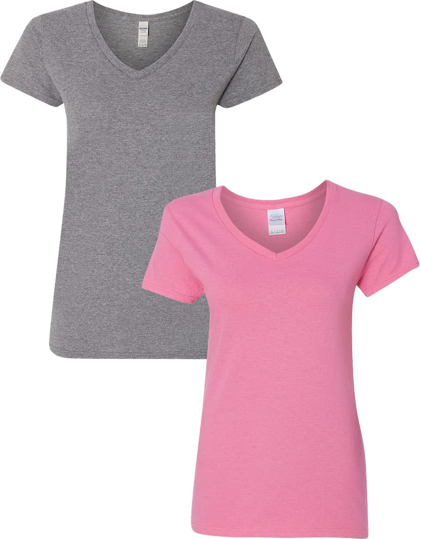 Gildan V-Neck Cotton Tee Duo for Women - Women's T Shirts by Handbags Specialist Headquarter | Available at Handbags Specialist Headquarter