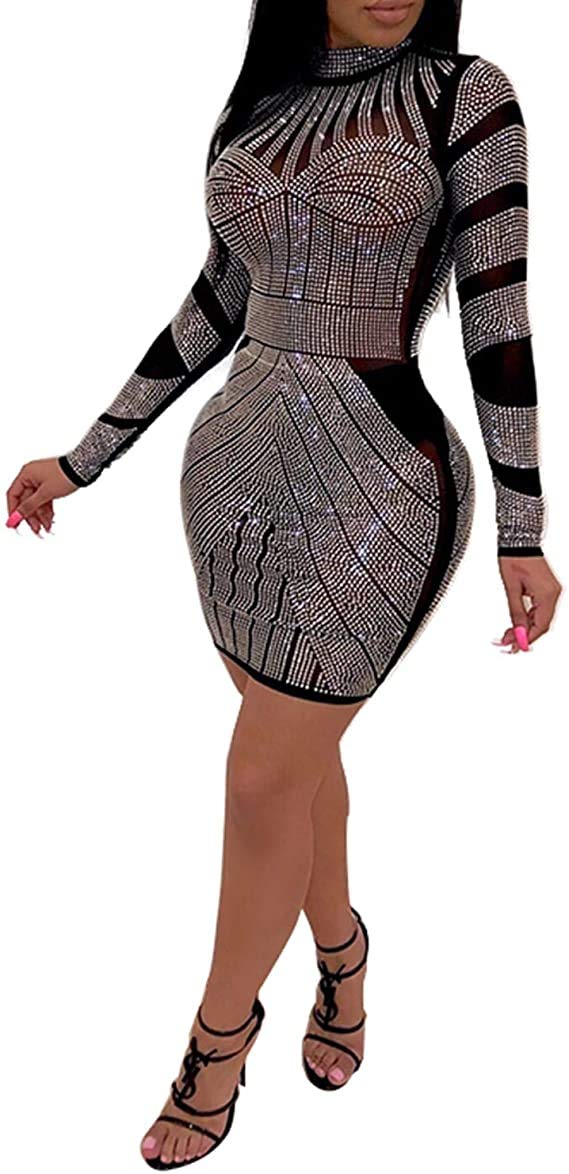 Women's Diamond Long Sleeve Party Club Dress