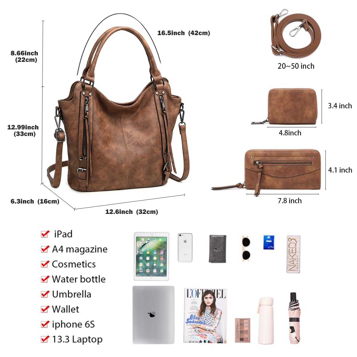 Lapsting Boho Faux Leather Hobo Shoulder Bag