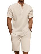 COOFANDY Men's Linen Henley Shirt & Shorts Set