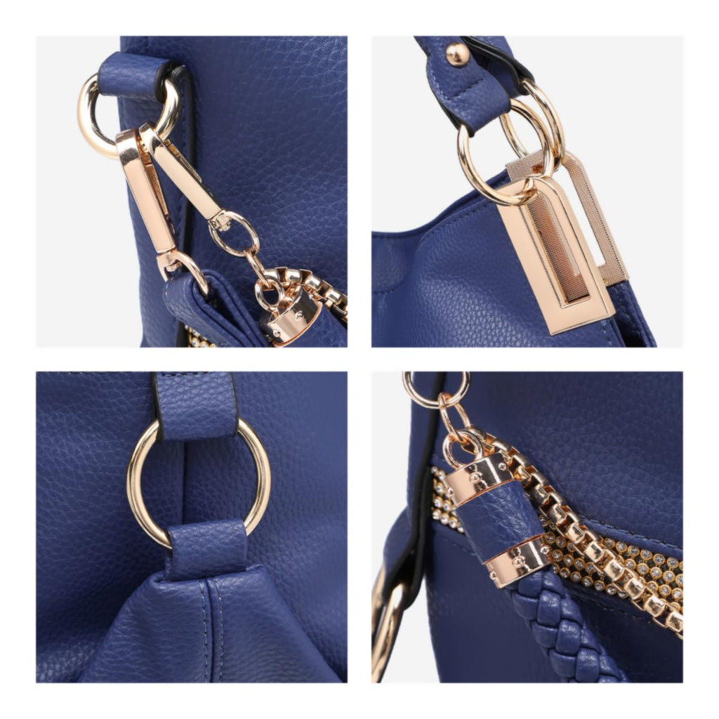 Dasein Luxe Vegan Hobo Bag with Rhinestones - Bucket Bag by Handbags Specialist Headquarter | Available at Handbags Specialist Headquarter