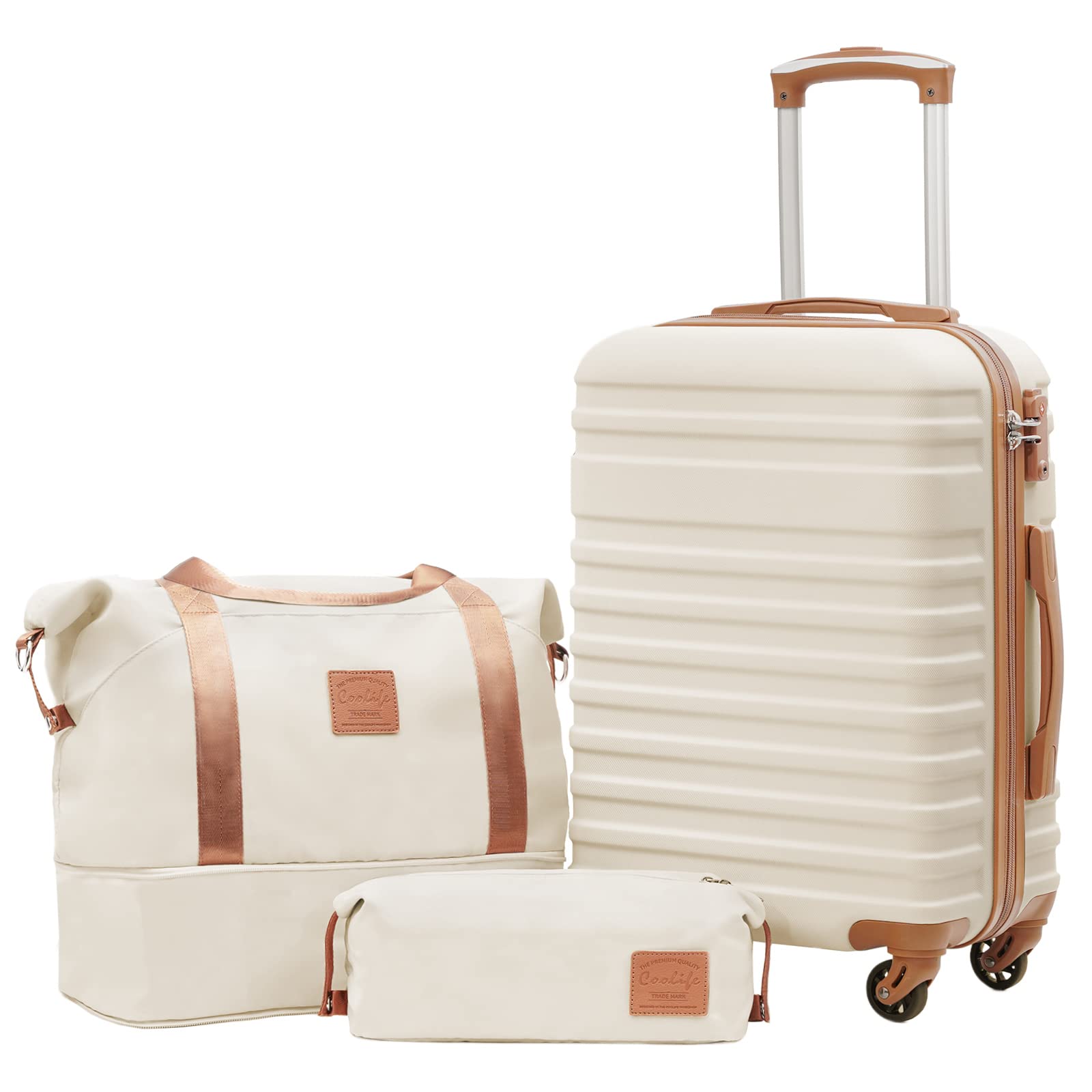 Coolife 3-Piece Hardside Luggage Set - Apricot White