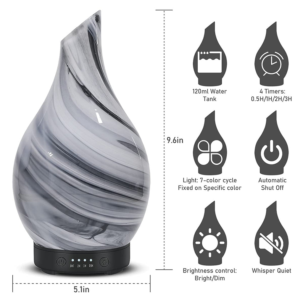SereneMist Glass: 120ml 7-Color Aromatherapy Diffuser