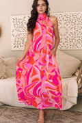Contrast Grecian Neck Maxi Dress - Maxi Dress by Trendsi | Available at Handbags Specialist Headquarter