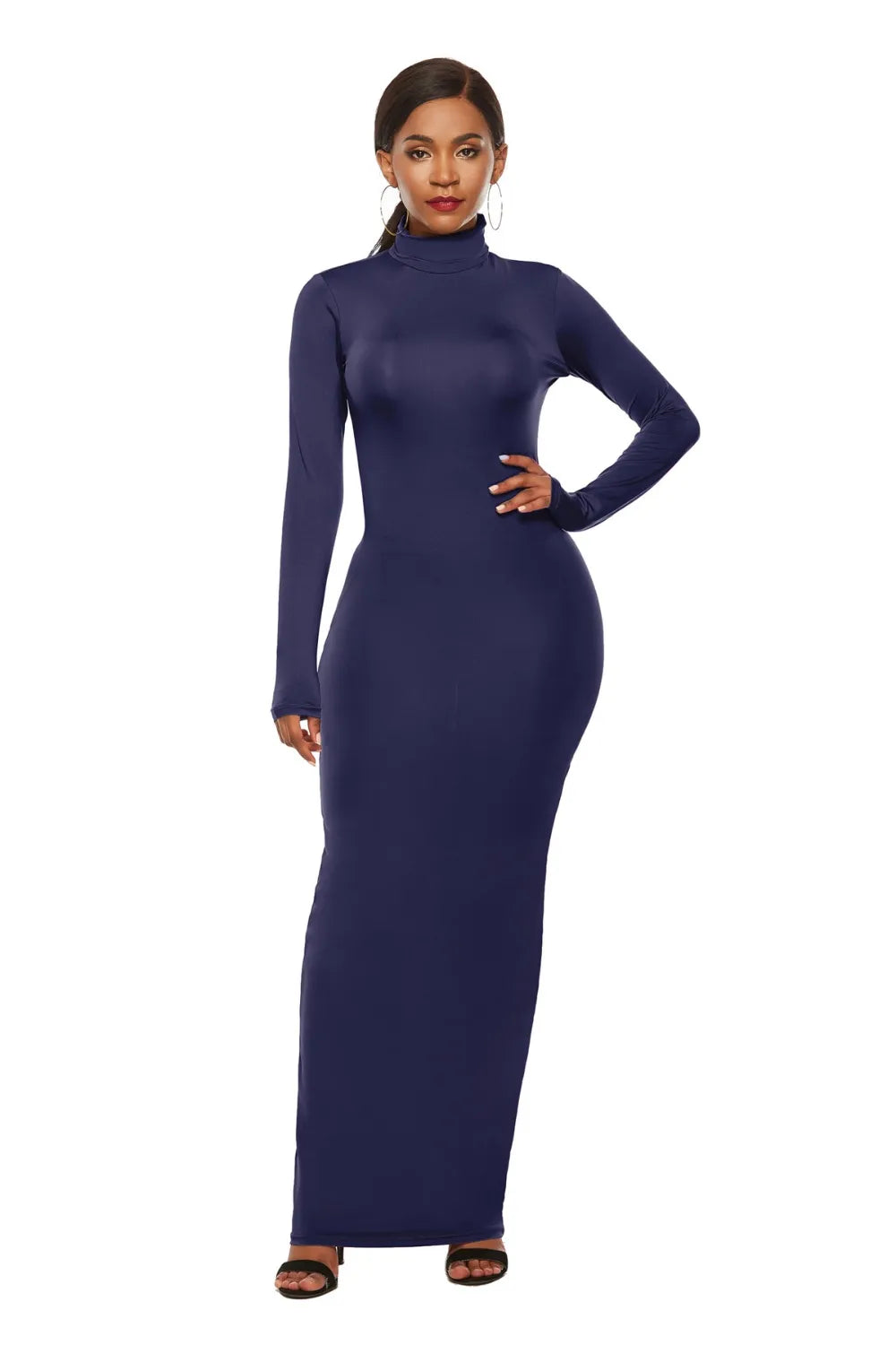 Mock Neck Long Sleeve Maxi Slim Dress - Maxi Dress by Trendsi | Available at Handbags Specialist Headquarter