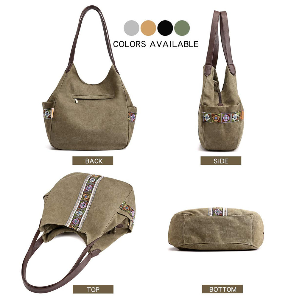 Worldlyda Women Canvas Embroidered Hobo Tote Bag