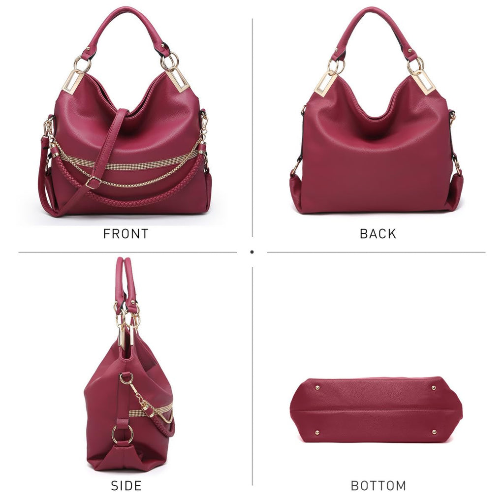 Dasein Luxe Vegan Hobo Bag with Rhinestones - Bucket Bag by Handbags Specialist Headquarter | Available at Handbags Specialist Headquarter