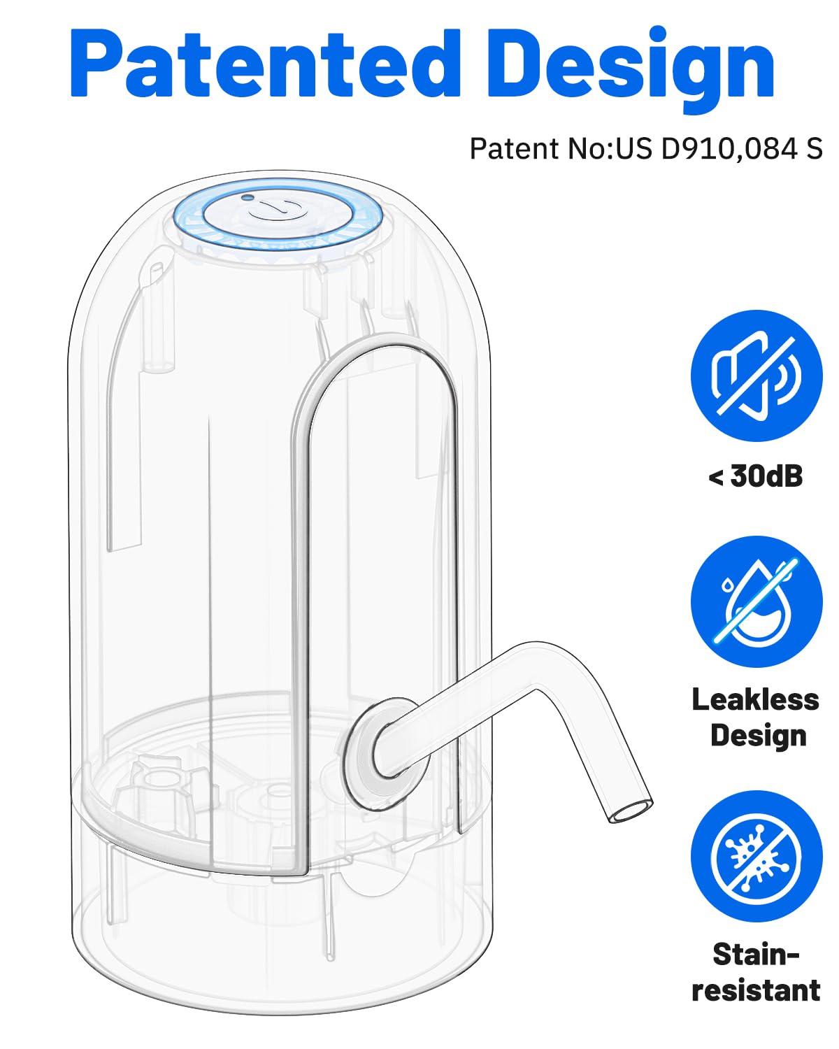 Portable USB Water Dispenser for 3-5 Gallon Bottles