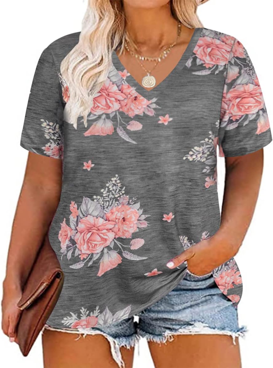 Floral V-Neck Plus Size Tunic Tops for Women - Women's T Shirts by Handbags Specialist Headquarter | Available at Handbags Specialist Headquarter