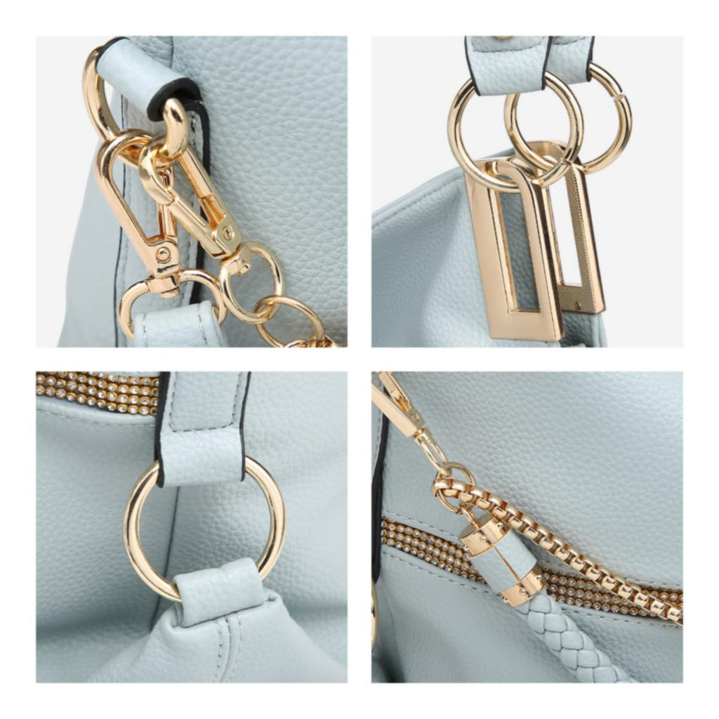 Dasein Luxe Vegan Hobo Bag with Rhinestones - Bucket Bag by Handbags Specialist Headquarter | Available at Handbags Specialist Headquarter